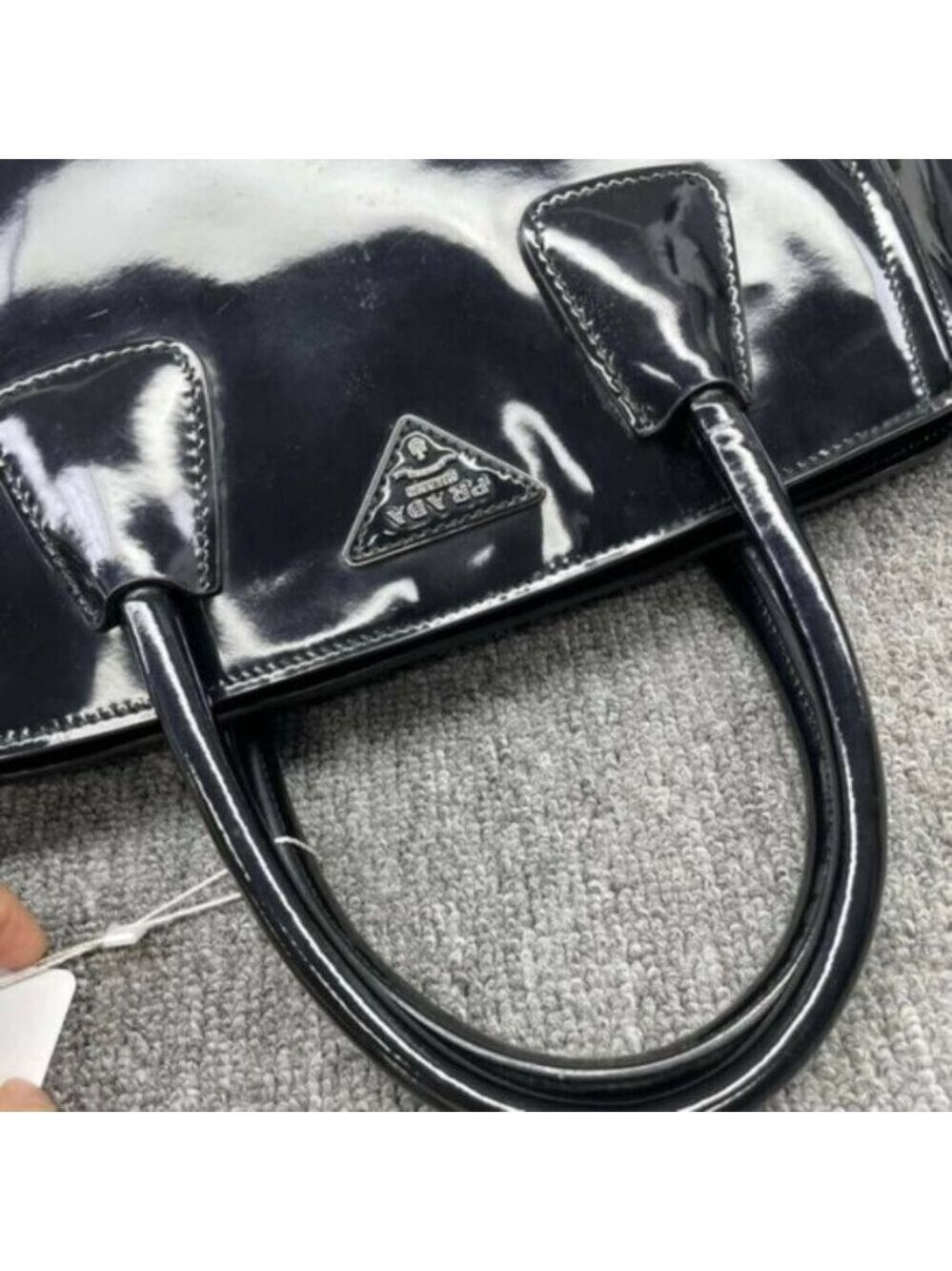 Authentic Prada Patent Leather Studded Tote Black Spazzolato Shoulder Bag - Picture 7 of 16